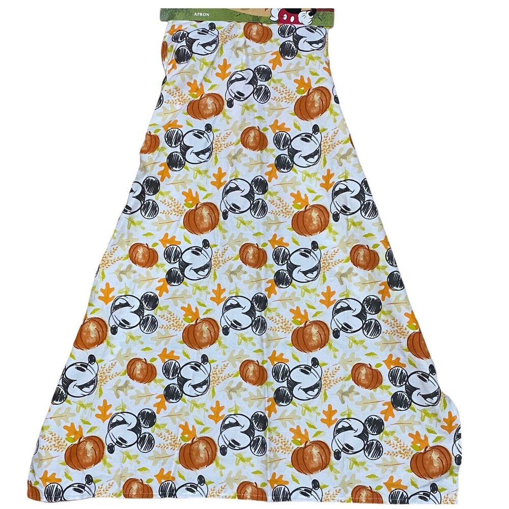 Disney Apron Adult Mickey Mouse Orange Kitchen Ears Harvest Fall Pumpkin‎ Leaves